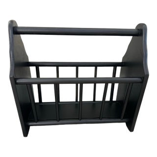 Vintage Mid 20th Century Primitive Americana Style Black Wood Magazine Rack For Sale