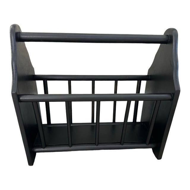 Vintage Mid 20th Century Primitive Americana Style Black Wood Magazine Rack For Sale