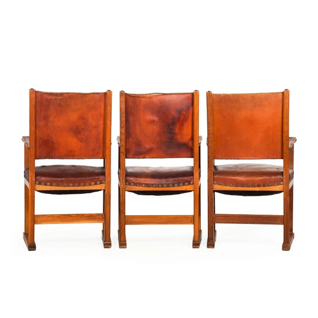 Wood Set of Six French Oak and Stitched Leather Chairs For Sale - Image 7 of 12