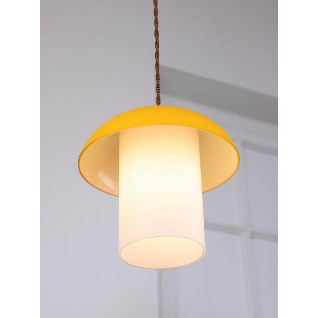 Mid-Century Glass and Brass Mushroom Pendant Lamps, Set of 2 For Sale - Image 5 of 12