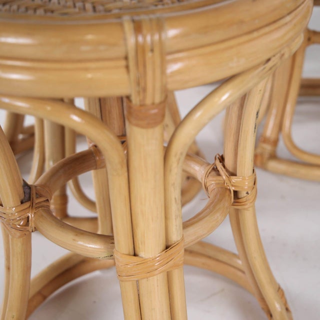 Mid-Century Modern Rattan Stools, 1980s, Set of 6 For Sale - Image 3 of 11