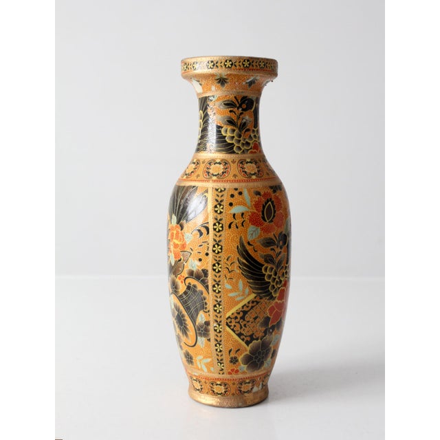 Vintage Satsuma Style Phoenix Floral Vase With Gilt Details For Sale - Image 6 of 13