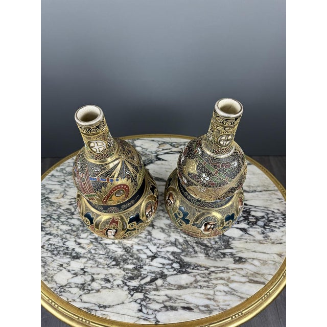 19th Century 19th Century Meiji Satsuma Japanese Vases, Set of 2 For Sale - Image 5 of 12