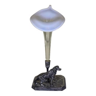 Art Nouveau Opalescent Jack in the Pulpit Vase on Silver Hunting Dog Stand For Sale