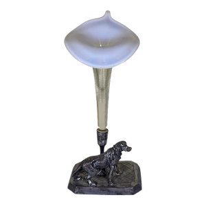 Art Nouveau Opalescent Jack in the Pulpit Vase on Silver Hunting Dog Stand