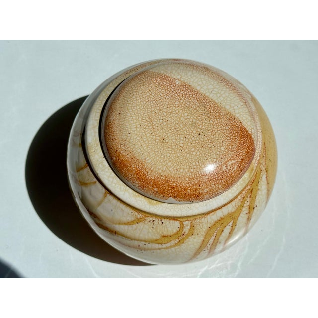 Goldenrod Studio Ceramic Lidded Box with Shino-Inspired Flowing Glaze in Honey, Cream and Iron Red, Germany, 1970s For Sale - Image 8 of 16