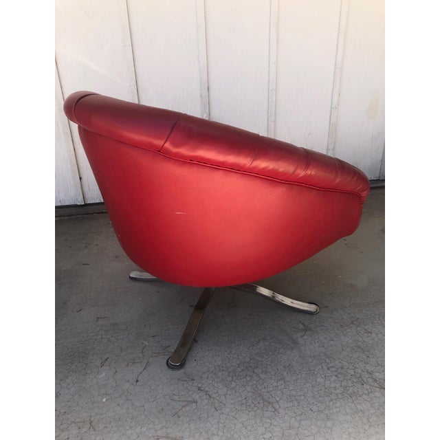 1970s Vintage Red Vinyl Swivel Barrel Chair | Chairish