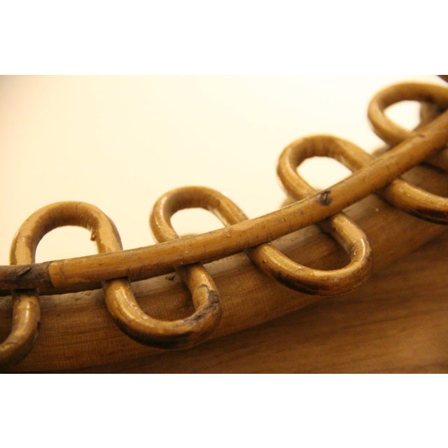 Wood Oval Rattan and Bamboo Wall Mirror in the style of Franco Albini, 1960s For Sale - Image 7 of 12