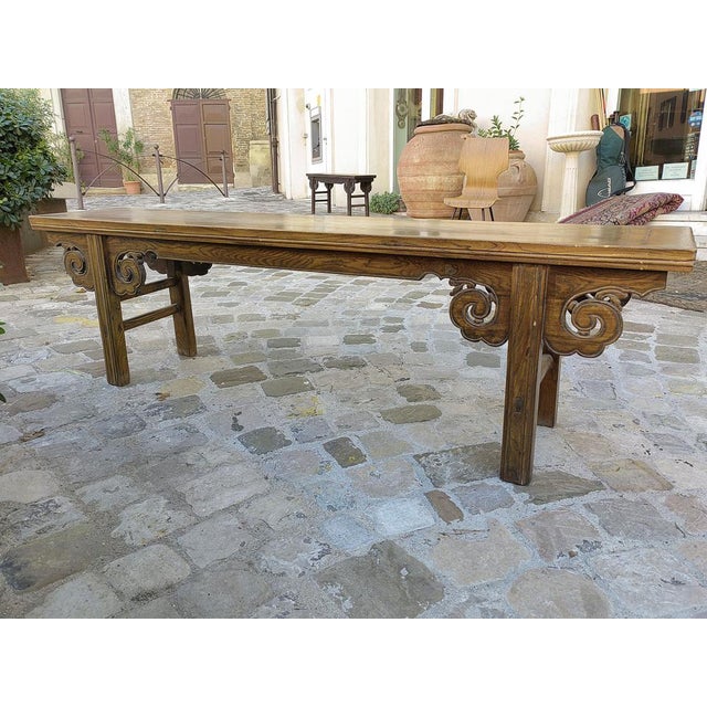 Chinese Bench in Chestnut Wood Built in Interlocking System without Nails, 18th Century For Sale - Image 10 of 18