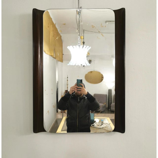 Curved Teak Wall Mirror, Italy, 1960s For Sale - Image 6 of 12