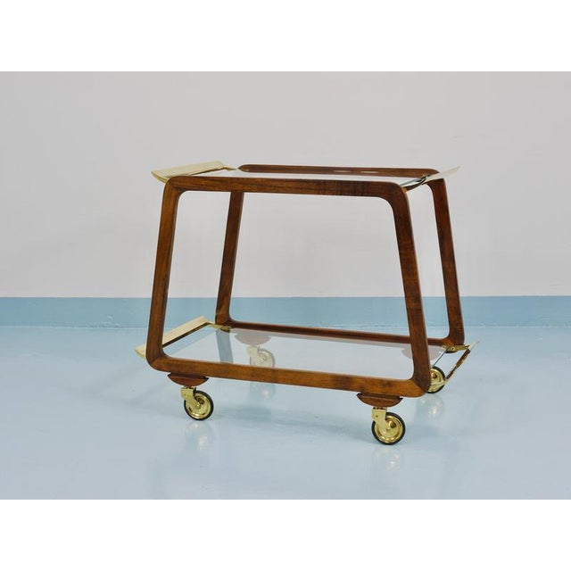 Mid-Century Modern Walnut and Brass Bar Cart by Oswald Haerdtl, 1950s For Sale - Image 10 of 18