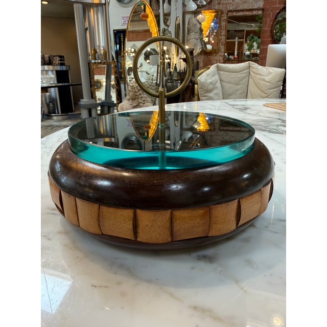 Modern Vintage Mid-Century Wooden Box With Glass Lid & Brass Ring Handle For Sale - Image 3 of 6