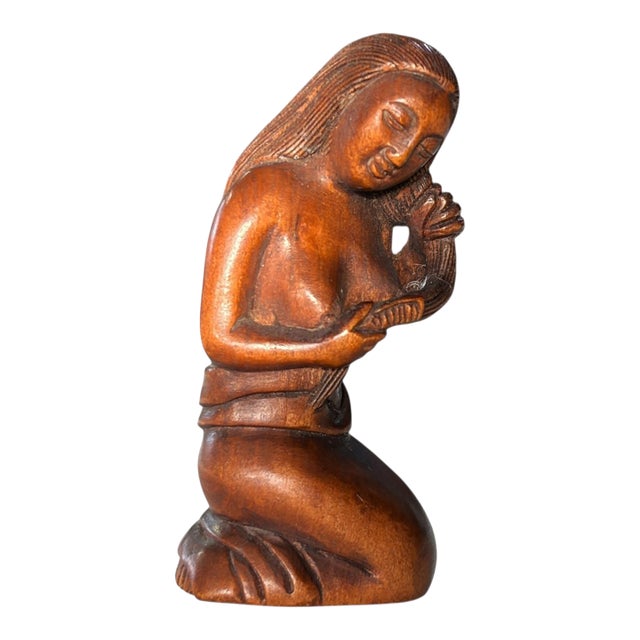 Old Japanese Quality Signed Netsuke Carving of a Young Female For Sale
