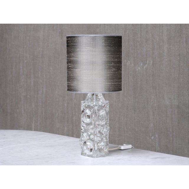 Bubble Glass Table Lamp with Silk Shade by Josef Schott for Smålandshyttan, Sweden, 1960s For Sale - Image 9 of 13