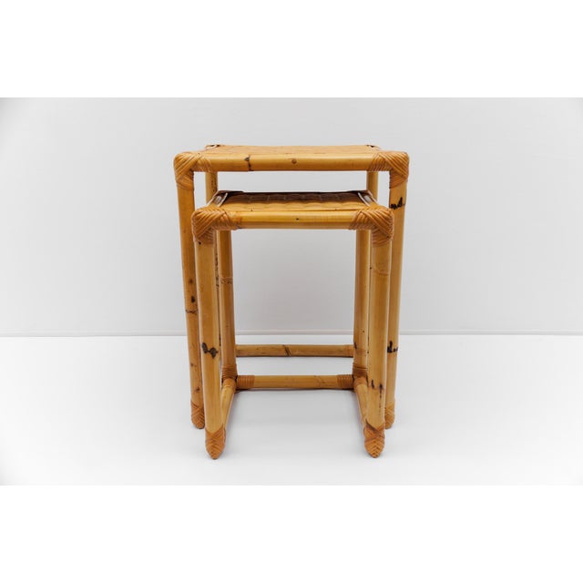 Mid-Century Modern Mid-Century Bamboo and Rattan Side Tables or Stools, 1960s, Set of 2 For Sale - Image 3 of 10