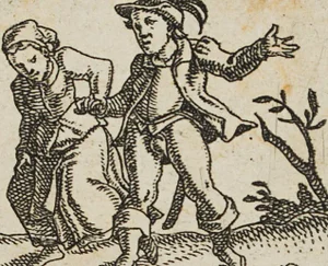 J. Meyer, Miniature, Dancing Noblemen, 17th-Century, Etching
