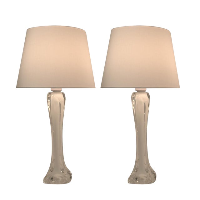 Large Art Glass Table Lamps by Paul Kedelv for Flygsfors, 1950s, Set of 2 For Sale