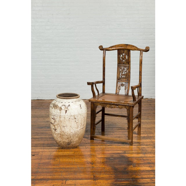 Thai Sawankhalok 1850s Exterior Water Jar with Distressed White Patina For Sale - Image 10 of 11