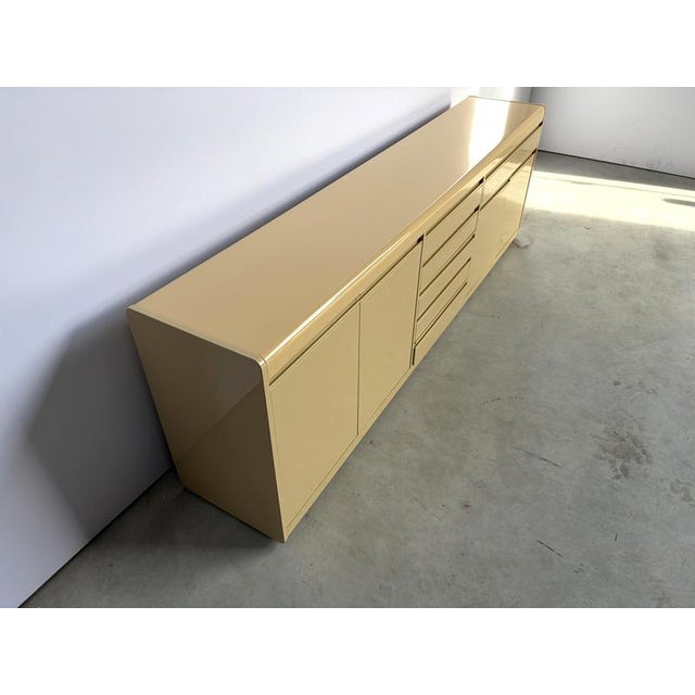 Vintage french beige lacquered wooden credenza of 4 doors and 6 drawers. High quality finish. Good condition 1980s -...