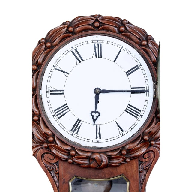 19th Century Victorian Carved Mahogany Wall Clock For Sale - Image 3 of 8