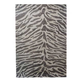Nepalese Modern Wool & Silk 10X14 Gray & Brown Zebra Print Handmade Area Rug #1143856 For Sale