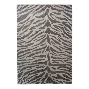 Nepalese Modern Wool & Silk 10X14 Gray & Brown Zebra Print Handmade Area Rug #1143856