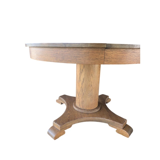 American Antique Quarter Sawn Oak Pedestal Dining Table | Tiger Extension Table For Sale - Image 3 of 17