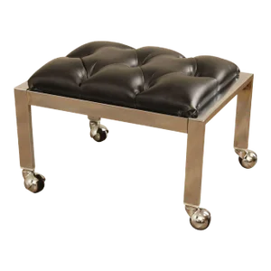 Vintage Modern Chrome & Black Vinyl Rolling Footstool