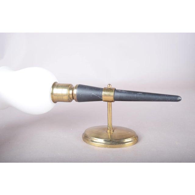 Black Lacquered Horn-Form Wall Lamp with Brass Mount and Opaline Glass Shade, 1950s For Sale - Image 3 of 8