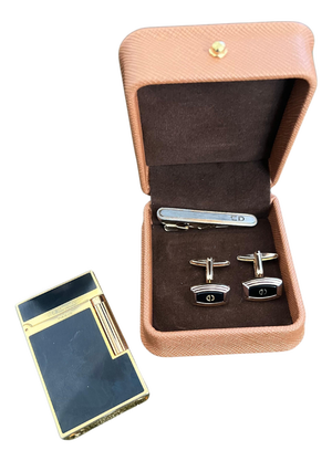Rare Vintage Dupont Lighter & Christian Dior Cufflinks & Neck Tie Gift Set