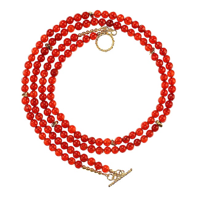 Two Strand Carnelian With Gold Vermeil Accents Necklace For Sale