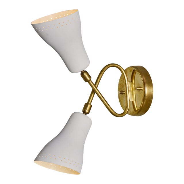 1950s Stilux Milano White Perforated Double Shade Wall Lamp For Sale