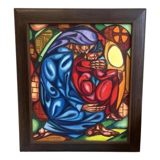 Mid Century Modern Framed Oil Painting Figures For Sale