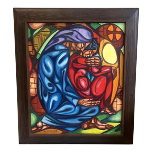 Mid Century Modern Framed Oil Painting Figures