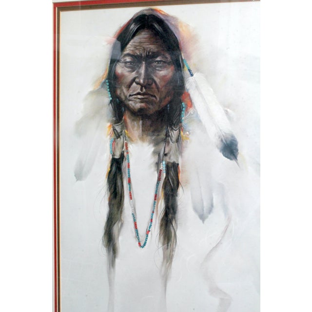 Cream Ozz França Signed "Sitting Bull" 1986 Lithograph Portraiture 33/950 – Custom Oak Frame For Sale - Image 8 of 16