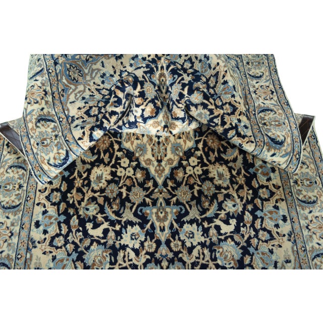 Hand-Knotted Nain 9la Oriental Rug 195 X 120 Cm Fine Wool & Silk, Medallion, Blue-Beige For Sale - Image 11 of 13