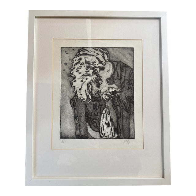 1990s Black and White Etching Abstract Print, Framed For Sale