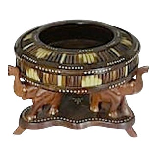 19th Century Anglo-Indian, Wood Quill Bowl Supported by Multi Elephant Stand For Sale