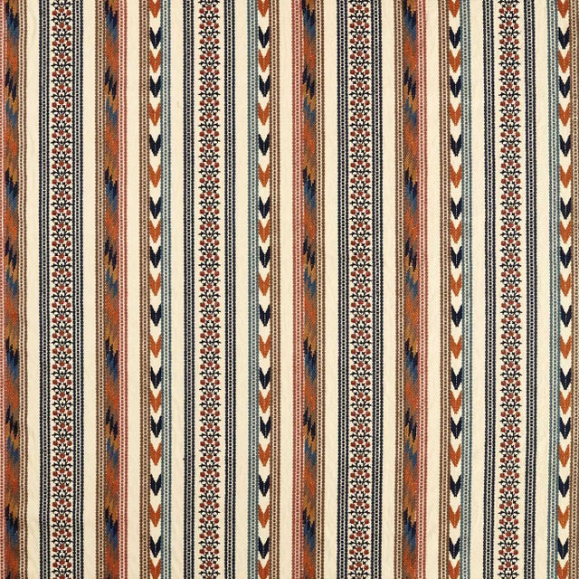 Morris & Co. Bloomsbury Stripe Fabric in Russet/Indigo - a sample For Sale