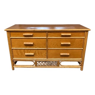 Vintage Bamboo and Rattan Six Drawer Dresser With Lattice Detail For Sale