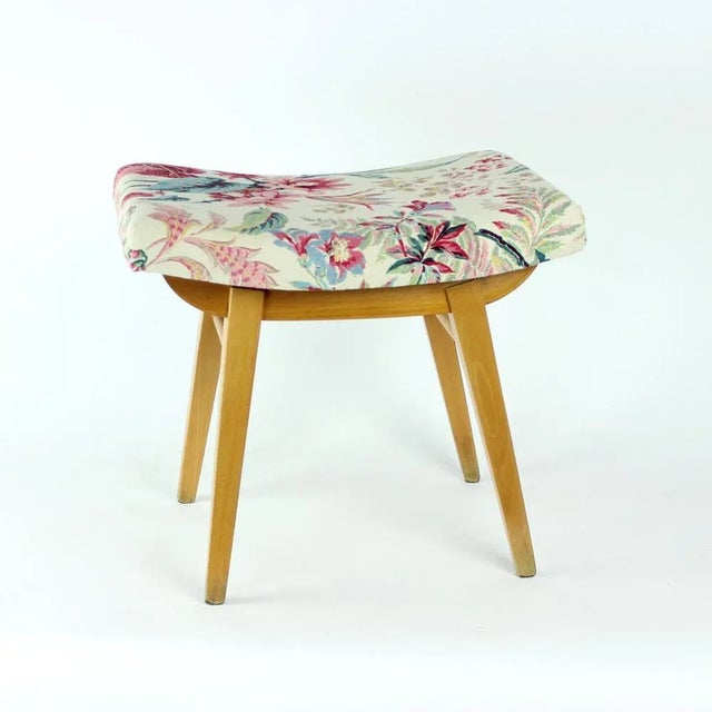 Mid-Century Stool in Oak & Linen from Ton, Former Czechoslovakia, 1960s For Sale - Image 9 of 9