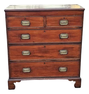 19th Century English Mahogany Five Drawers Chest With Inlaid Top