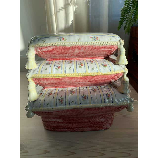 Mid 20th Century Vintage Italian Terracotta Garden Seat or Side Table Stacked Pillows For Sale - Image 5 of 12