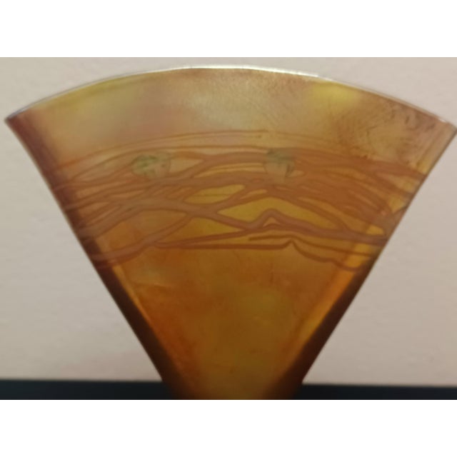 Antique Frederick Carder Steuben Gold Aurene Green Leaf Vine Art Nouveau Fan Vase #6297 For Sale In Los Angeles - Image 6 of 12