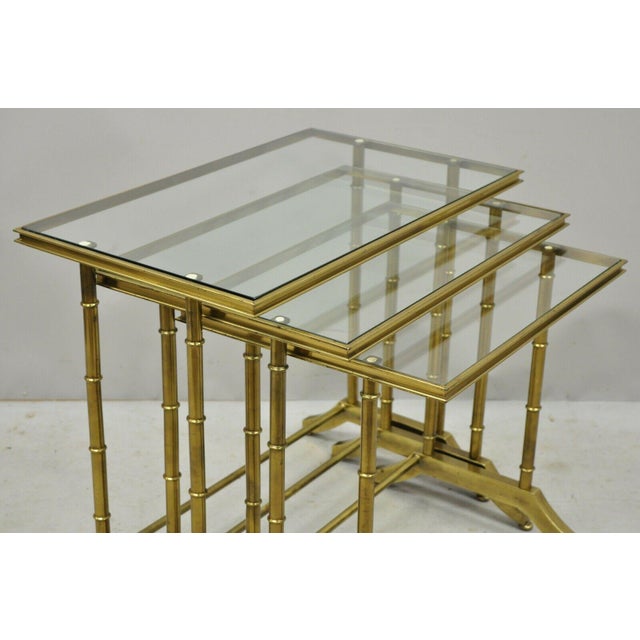 Brass Faux Bamboo Glass Top Nesting Side Tables Set of 3 Chairish