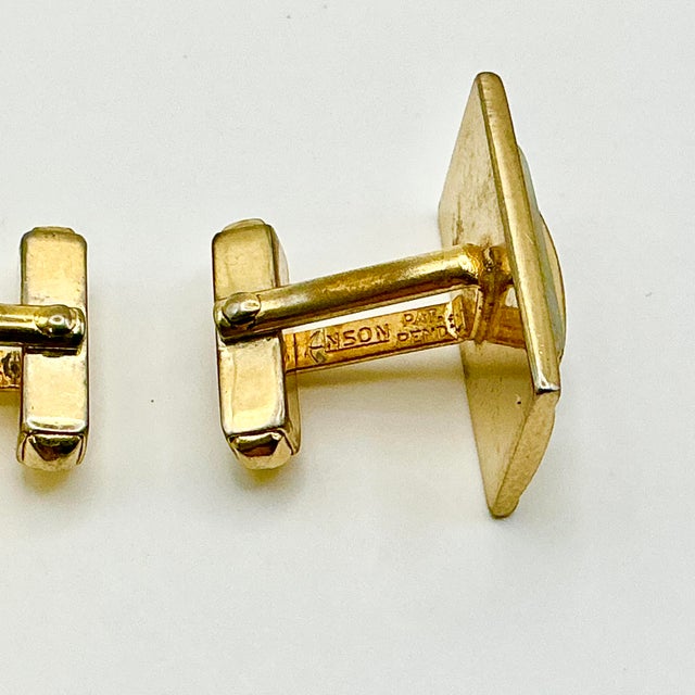 Gold 1950s Mid-Century Hollywood Regency Boho Chic Gold Tone Faux Capiz Shell Cufflinks - A Pair. For Sale - Image 8 of 9