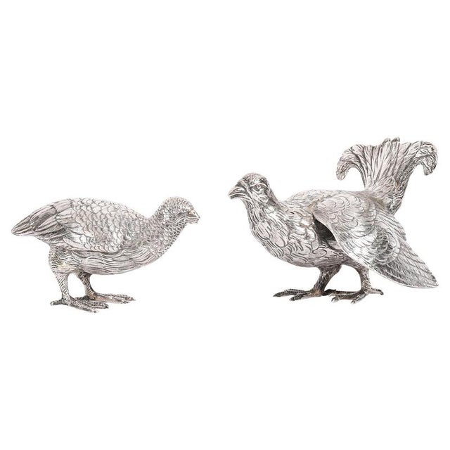 Antique Belgian Silver Grouse Game Birds, 19th Century, Set of 2 For Sale - Image 18 of 18