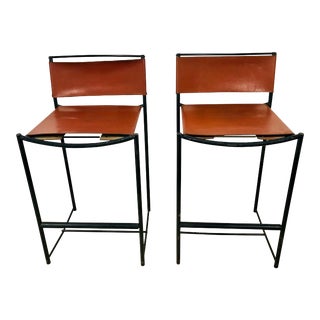 1970s Natural Leather Barstools by G. Belotti for Alias - a Pair For Sale