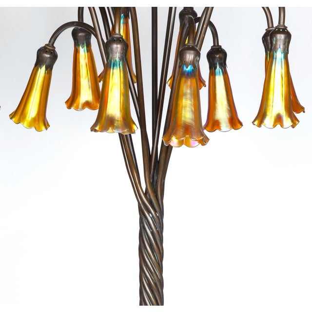 Tiffany Style Bronze Twelve-Light Floor Lamp With Charles Lotton Art Glass Shade For Sale In New York - Image 6 of 11