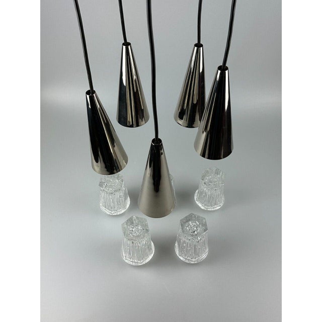 60s 70s hanging lamp cascade lamp 5-flame glass & chrome space age design Object: cascade lamp Manufacturer: Condition:...